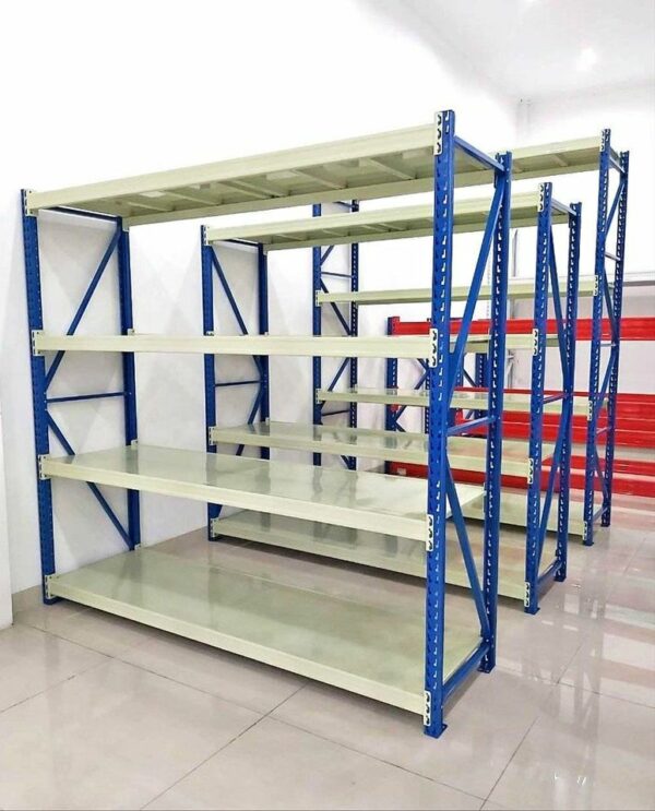 RAK BESI GUDANG MEDIUM DUTY SUSUN SERBAGUNA TIPE RR-500 – KAPASITAS 500 kg/LEVEL SHELVING ATAU 2 TON / UNIT | UKURAN PxL (200x60 CM) x Tinggi (200, 250, 300 CM) | RAJA RAK INDONESIA | KIRIM KE SELURUH INDONESIA