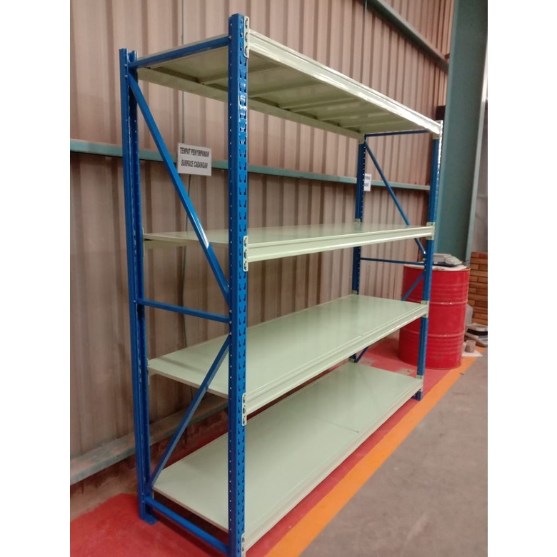RAK BESI GUDANG MEDIUM DUTY SUSUN SERBAGUNA TIPE RR-500 – KAPASITAS 500 kg/LEVEL SHELVING ATAU 2 TON / UNIT | UKURAN PxL (200x60 CM) x Tinggi (200, 250, 300 CM) | RAJA RAK INDONESIA | KIRIM KE SELURUH INDONESIA