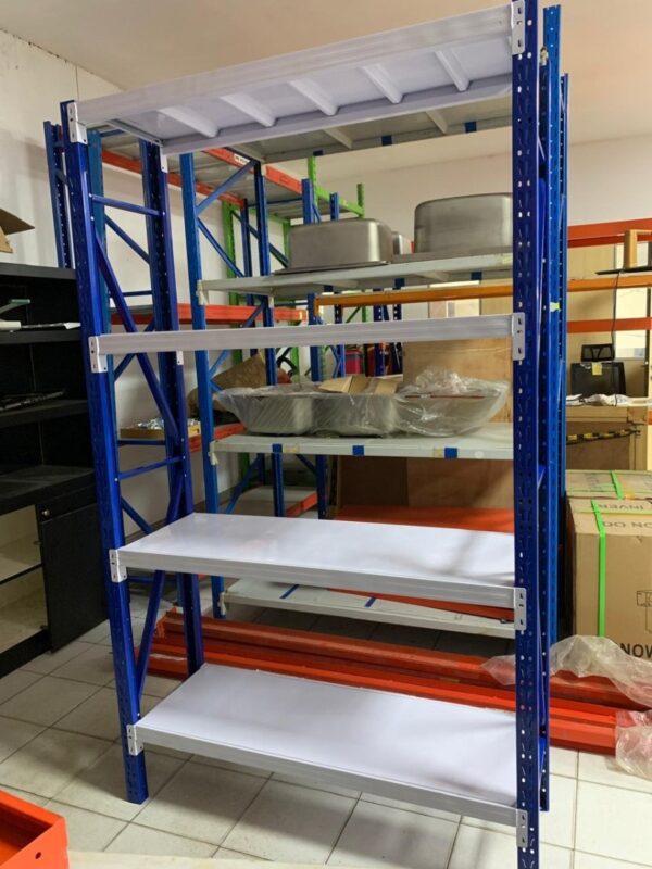 RAK BESI SUSUN GUDANG LIGHT DUTY TIPE JF-200, 4 SUSUN SHELVING, KEKUATAN 200 KG/LEVEL atau 800 KG / UNIT, UKURAN 200 × 60 × 200 CM